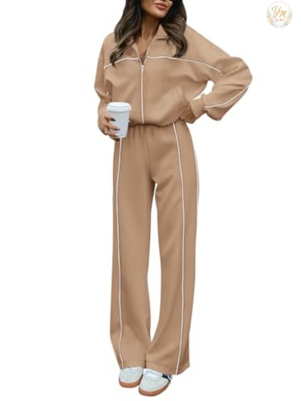 Women's Lounge Two Piece Set Zip Up Oversized Sweatshirt Wide Leg Jogger Pants